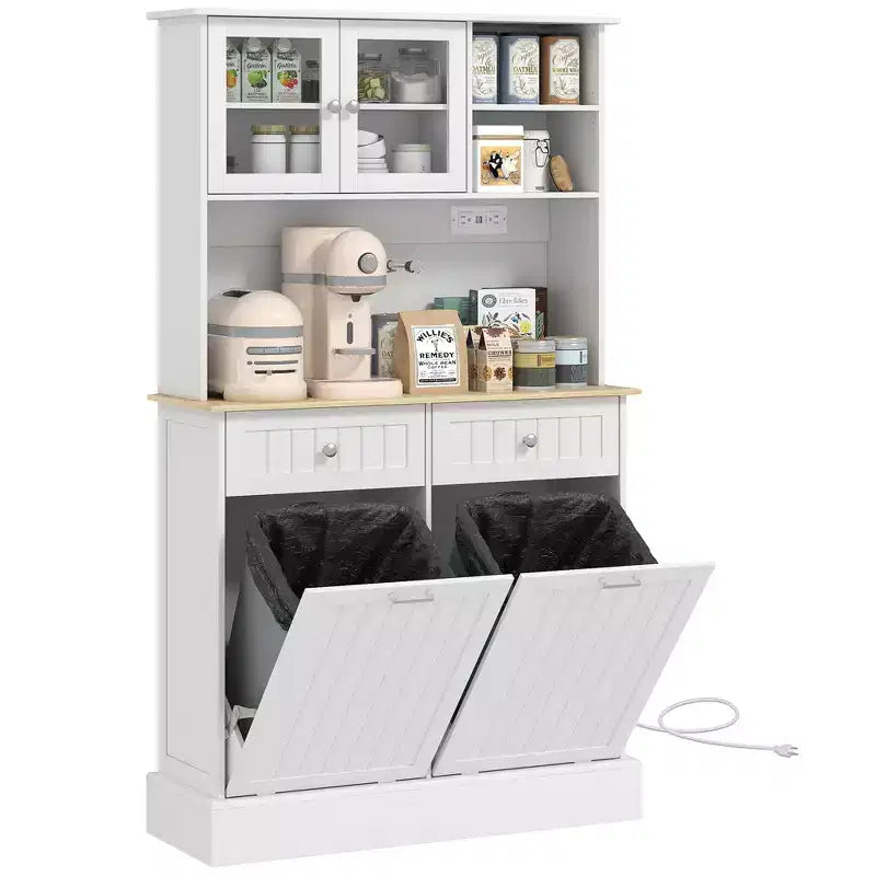Kitchen Cabinet with Charging Station, 2 Tilt Out Cabinets, Microwave Stand, Freestanding Kitchen Pantry Cabinet