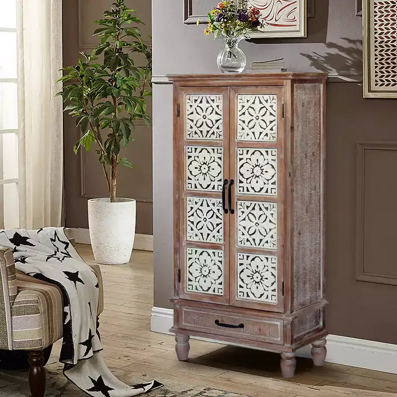 GDFStudio Elias Buffet en bois de sapin rustique de 70 cm avec 2 portes et 1 tiroir