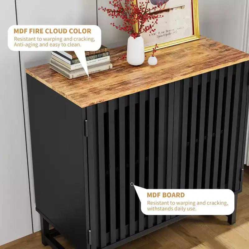 Mobile contenitore scanalato, credenza a buffet con ripiani regolabili, consolle con credenza contenitore