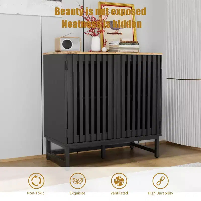 Mobile contenitore scanalato, credenza a buffet con ripiani regolabili, consolle con credenza contenitore