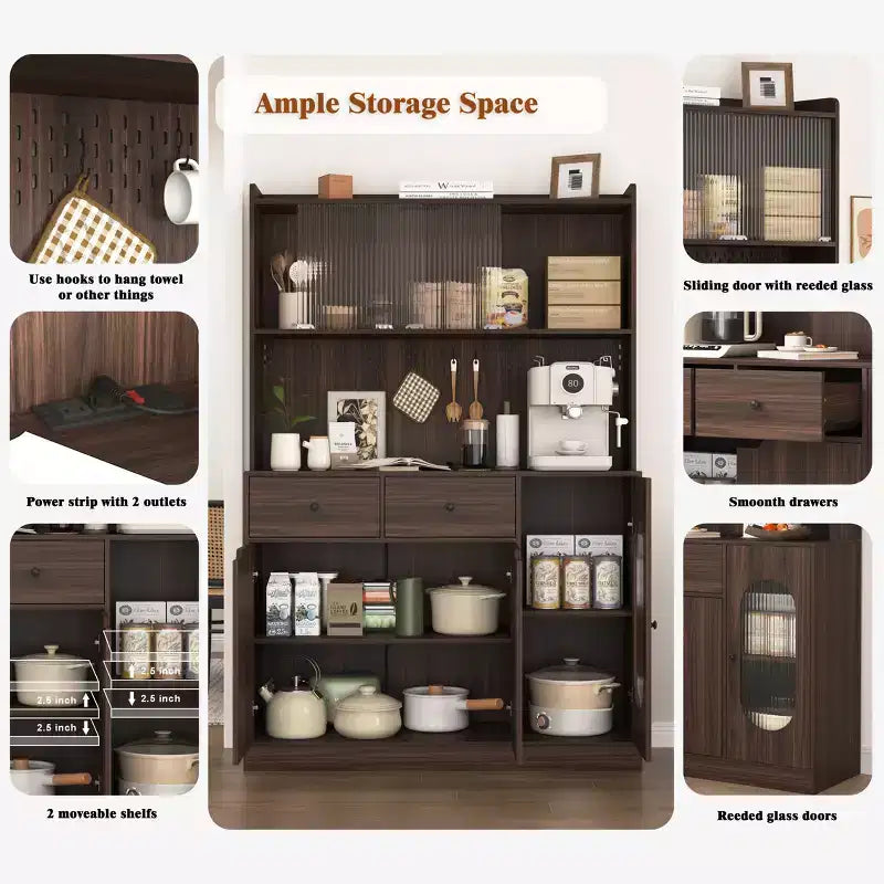 Credenza da buffet, mobile contenitore per dispensa da cucina con portabottiglie, mobile bar in stile rustico