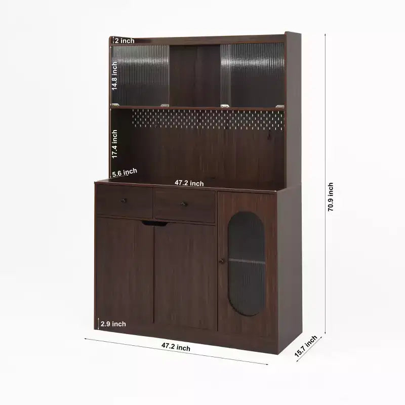 Credenza da buffet, mobile contenitore per dispensa da cucina con portabottiglie, mobile bar in stile rustico