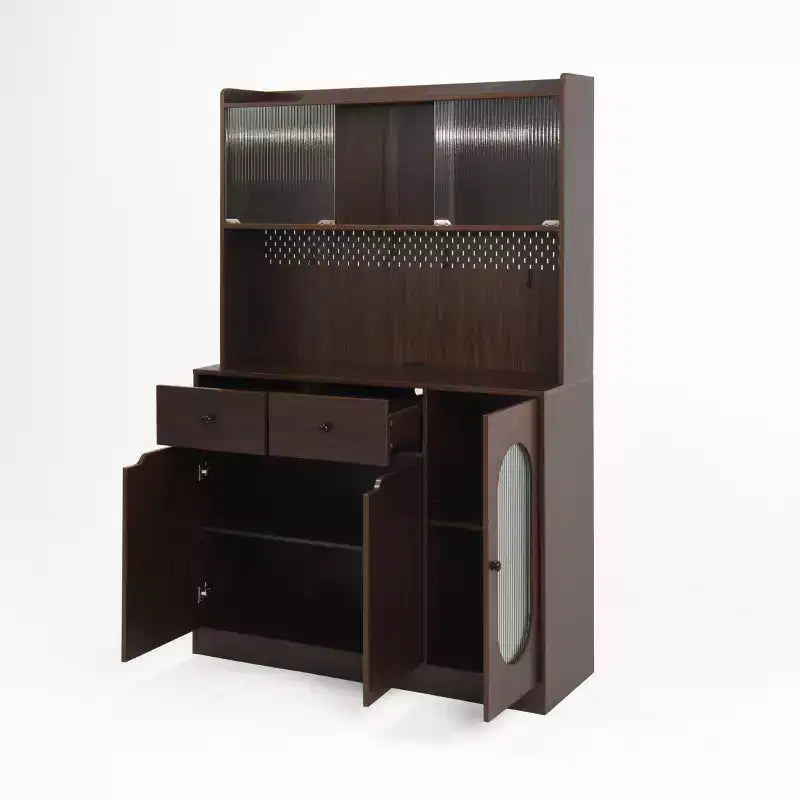 Credenza da buffet, mobile contenitore per dispensa da cucina con portabottiglie, mobile bar in stile rustico