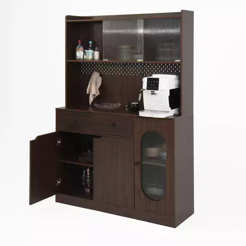 Credenza da buffet, mobile contenitore per dispensa da cucina con portabottiglie, mobile bar in stile rustico