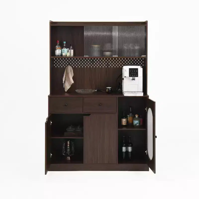 Credenza da buffet, mobile contenitore per dispensa da cucina con portabottiglie, mobile bar in stile rustico