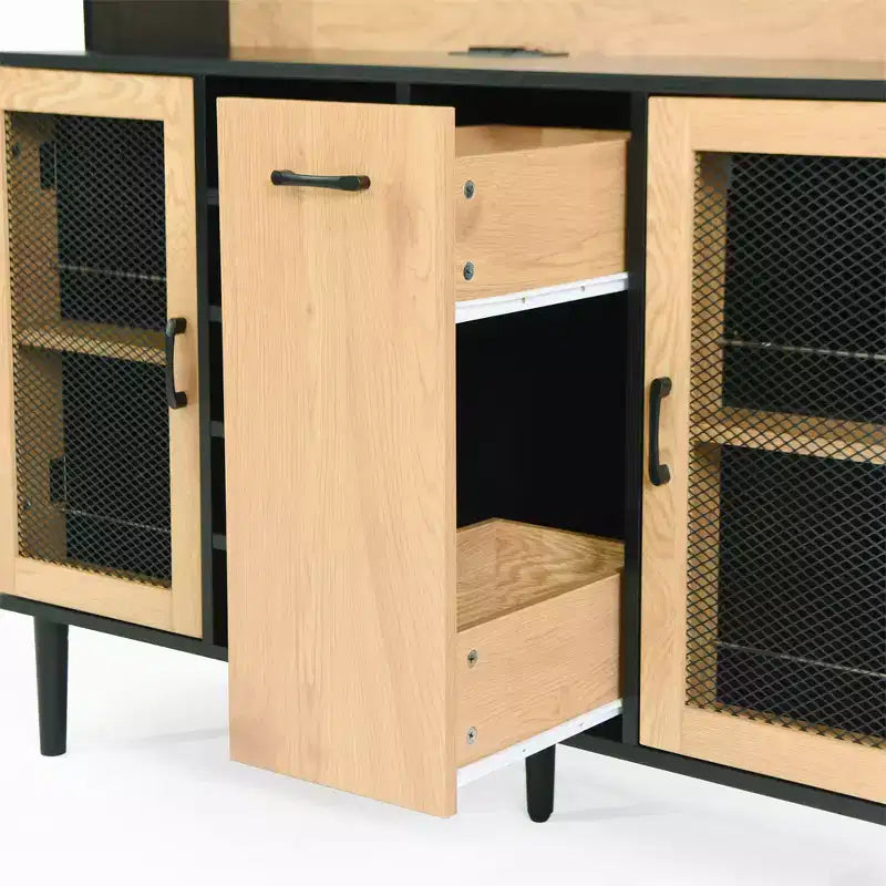 Credenza da buffet, mobile contenitore per dispensa da cucina con portabottiglie, mobile bar in stile rustico