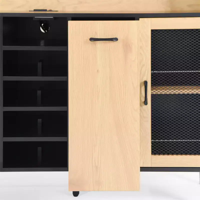 Credenza da buffet, mobile contenitore per dispensa da cucina con portabottiglie, mobile bar in stile rustico