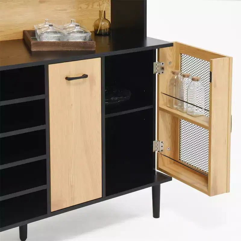Credenza da buffet, mobile contenitore per dispensa da cucina con portabottiglie, mobile bar in stile rustico