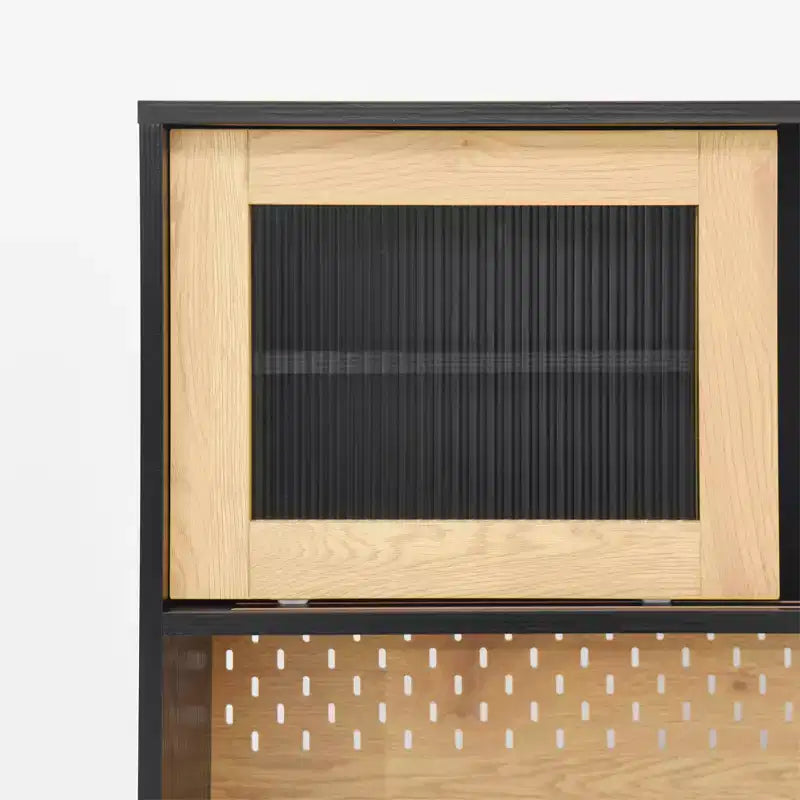 Credenza da buffet, mobile contenitore per dispensa da cucina con portabottiglie, mobile bar in stile rustico