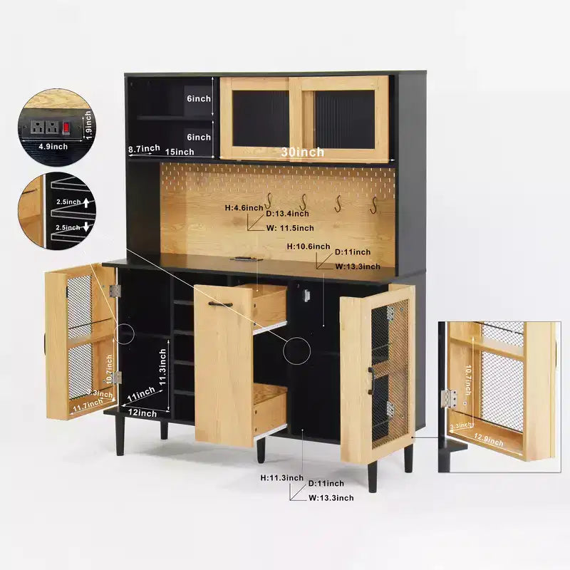 Credenza da buffet, mobile contenitore per dispensa da cucina con portabottiglie, mobile bar in stile rustico