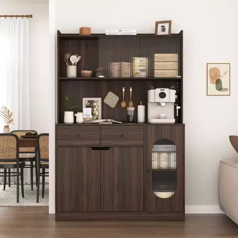 Credenza da buffet, mobile contenitore per dispensa da cucina con portabottiglie, mobile bar in stile rustico