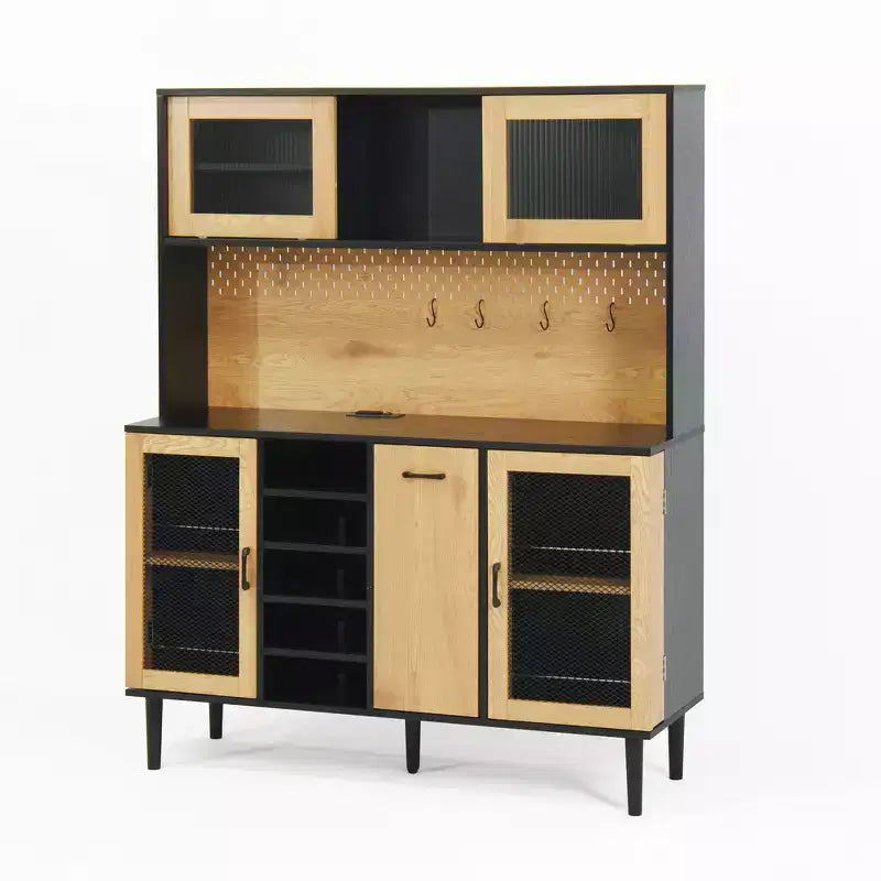 Sideboard Buffet Cabinet, Kitchen Pantry Storage Cabinet with Wine Racks, Farmhouse Coffee Bar Cabinet