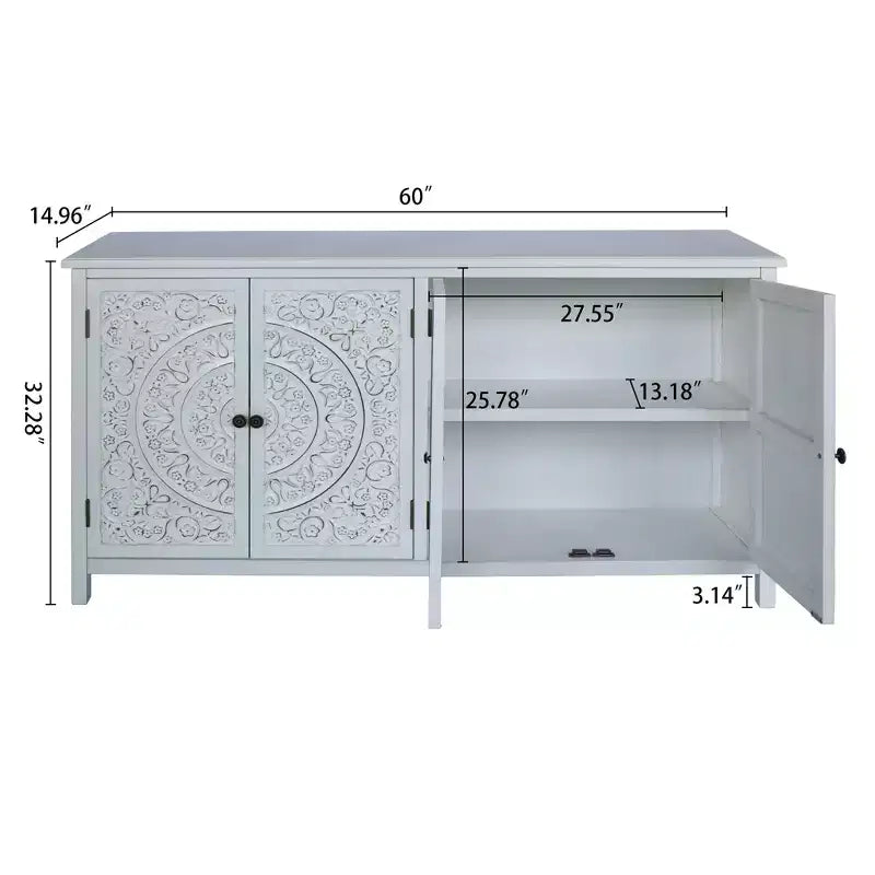GDFStudio Hugo Credenza/Mobiletto Transizionale in Legno di Abete da 60.00'' con 4 Ante