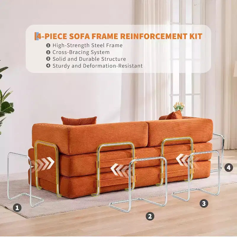 Divano Letto Chaise Longue Convertibile 78, Divano Letto Pieghevole in Velluto a Coste, Poltrona Pieghevole Oversize, Nessun Montaggio, Divano Letto Modulare