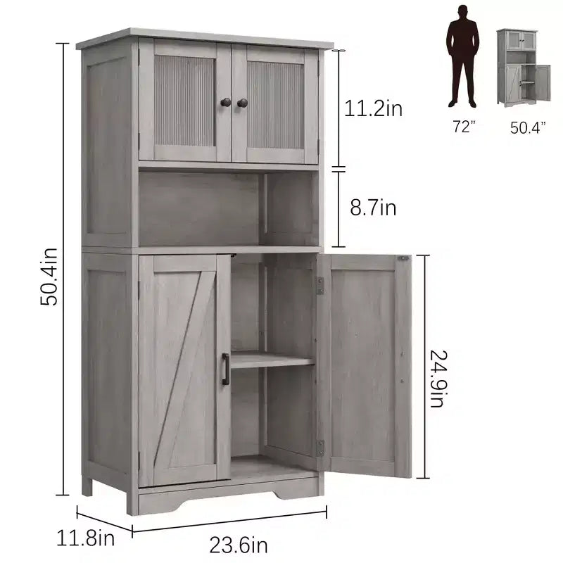 Mobiletto da bagno, mobile contenitore in stile rustico con ante in vetro e ripiani regolabili, dispensa da cucina indipendente, mobiletto a pavimento