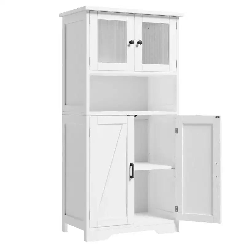 Mobiletto da bagno, mobile contenitore in stile rustico con ante in vetro e ripiani regolabili, dispensa da cucina indipendente, mobiletto a pavimento