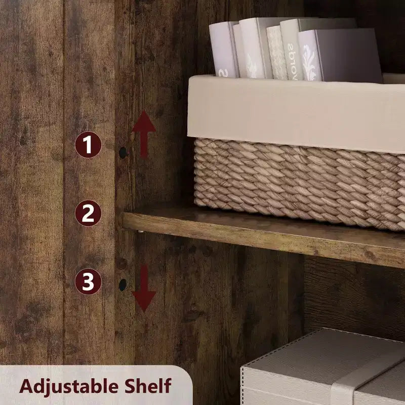 Mobiletto da bagno, mobile contenitore in stile rustico con ante in vetro e ripiani regolabili, dispensa da cucina indipendente, mobiletto a pavimento
