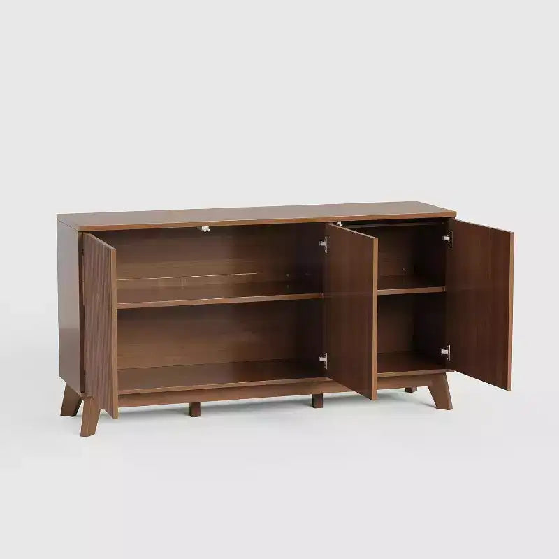 Console de bar à café 58", buffet de ferme avec portes incurvées et étagères réglables, buffet de rangement en bois pour salle à manger, salon