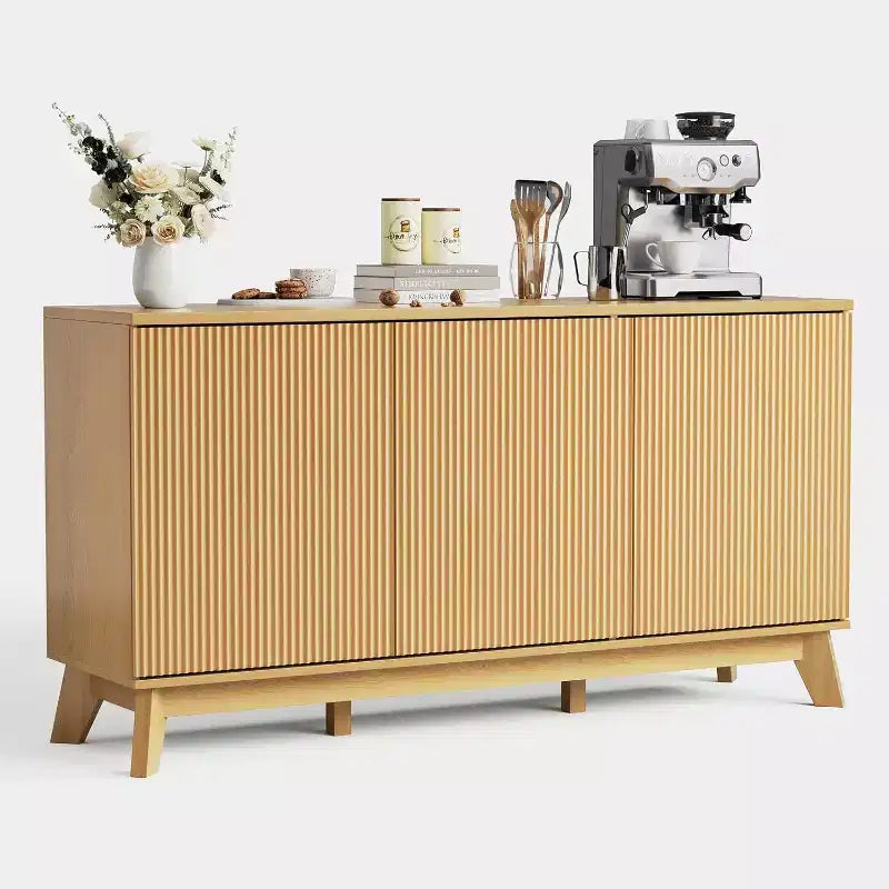 Console de bar à café 58", buffet de ferme avec portes incurvées et étagères réglables, buffet de rangement en bois pour salle à manger, salon