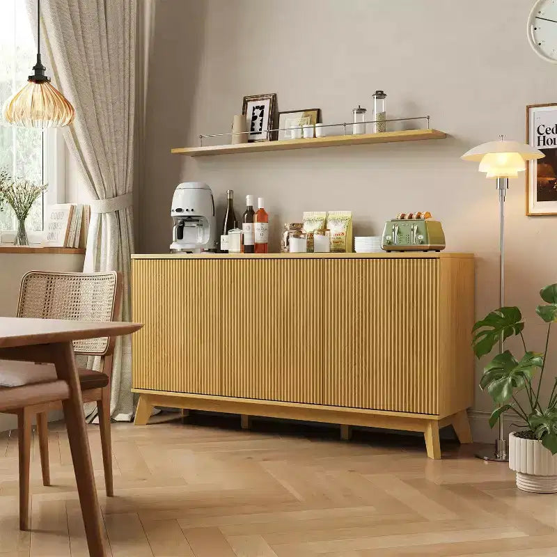 Console de bar à café 58", buffet de ferme avec portes incurvées et étagères réglables, buffet de rangement en bois pour salle à manger, salon