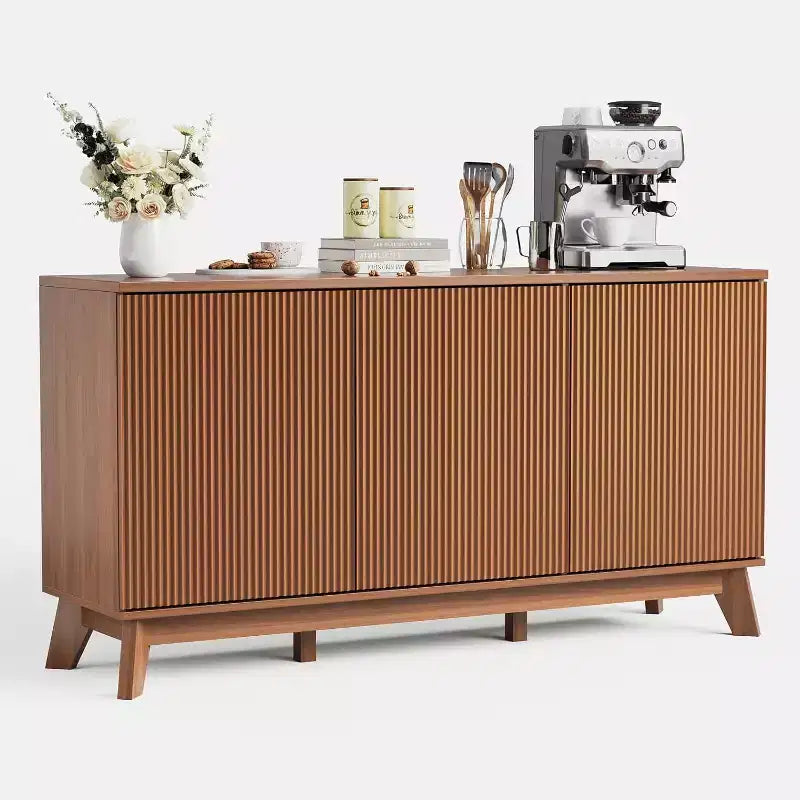 Console de bar à café 58", buffet de ferme avec portes incurvées et étagères réglables, buffet de rangement en bois pour salle à manger, salon