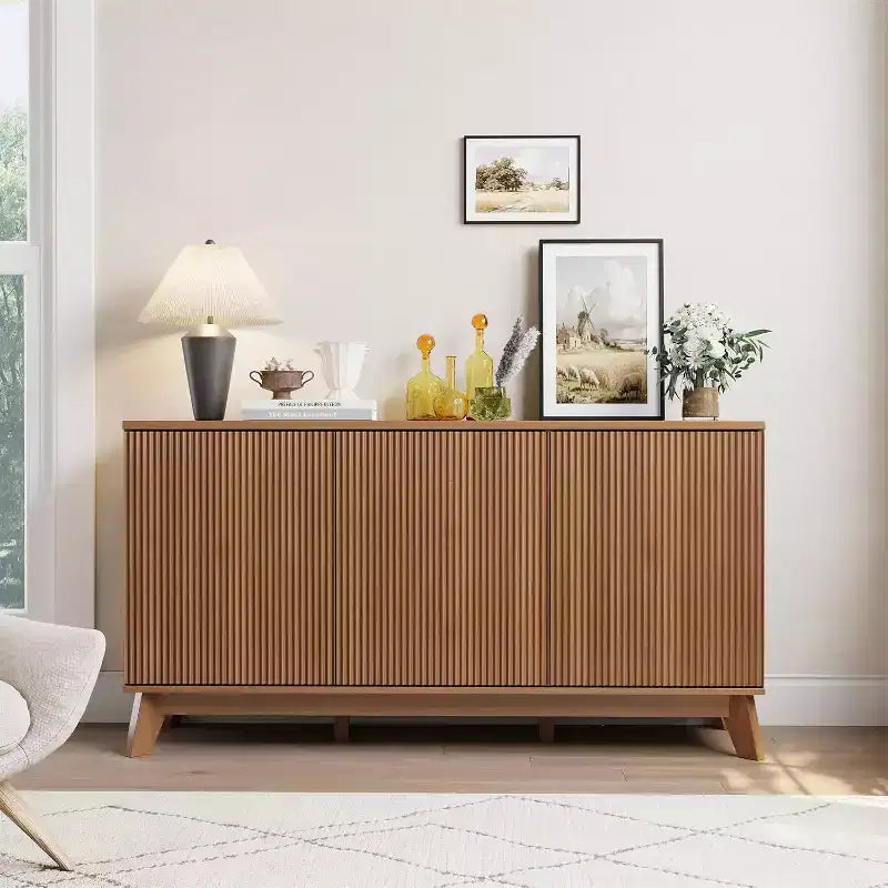 58 Mobiletto Consolle per Caffè, Credenza Buffet Rustica con Ante Curve e Ripiani Regolabili Mobile Contenitore in Legno per Sala da Pranzo, Soggiorno