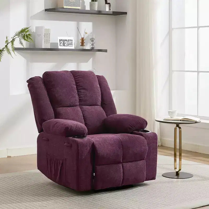 Fauteuil inclinable de massage surdimensionné, fauteuil individuel, pochette latérale, 2 porte-gobelets, fauteuil inclinable ergonomique rembourré en tissu respirant, pour le salon