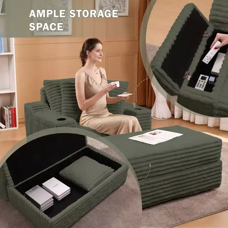 Divano Chaise Longue Oversize da Interno, Divano in Velluto a Coste Imbottito, Divano Letto Cloud, 3 Cuscini, Divano Letto Singolo, per Soggiorno, Camera da Letto