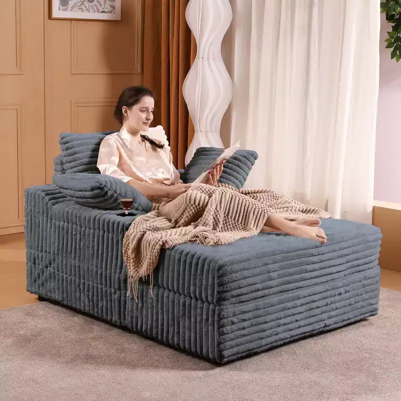 Divano Chaise Longue Oversize da Interno, Divano in Velluto a Coste Imbottito, Divano Letto Cloud, 3 Cuscini, Divano Letto Singolo, per Soggiorno, Camera da Letto
