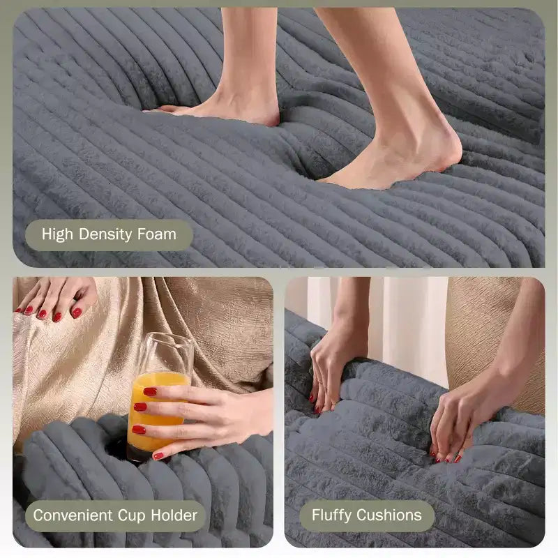 Divano Chaise Longue Oversize da Interno, Divano in Velluto a Coste Imbottito, Divano Letto Cloud, 3 Cuscini, Divano Letto Singolo, per Soggiorno, Camera da Letto