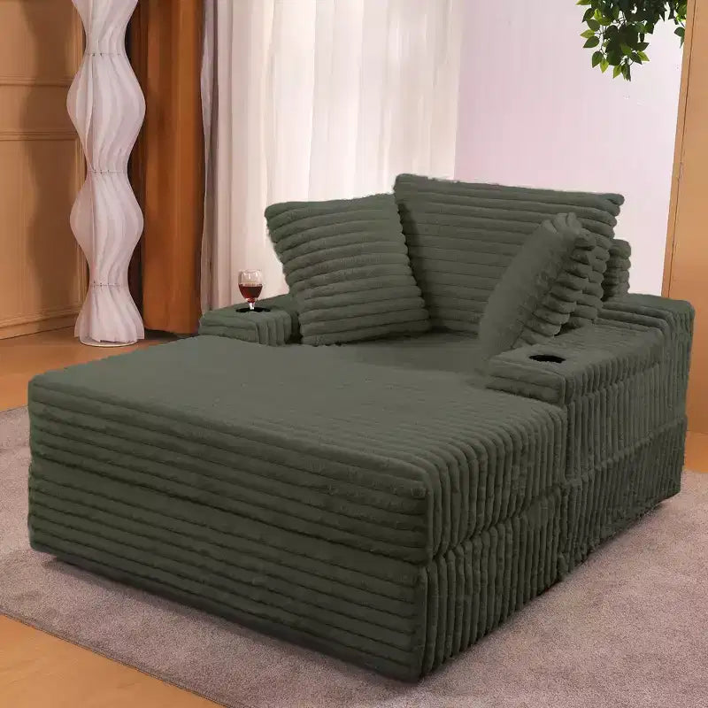 Grande chaise longue d'intérieur, canapé en velours côtelé rembourré, canapé lit nuage, 3 oreillers, canapé-lit simple, pour salon, chambre à coucher