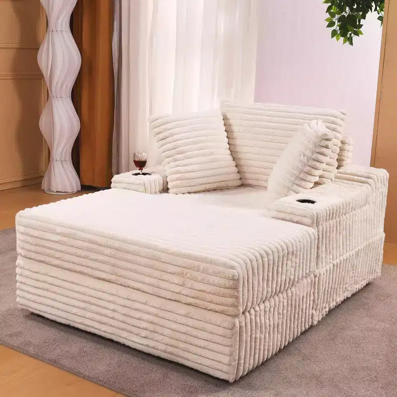 Grande chaise longue d'intérieur, canapé en velours côtelé rembourré, canapé lit nuage, 3 oreillers, canapé-lit simple, pour salon, chambre à coucher