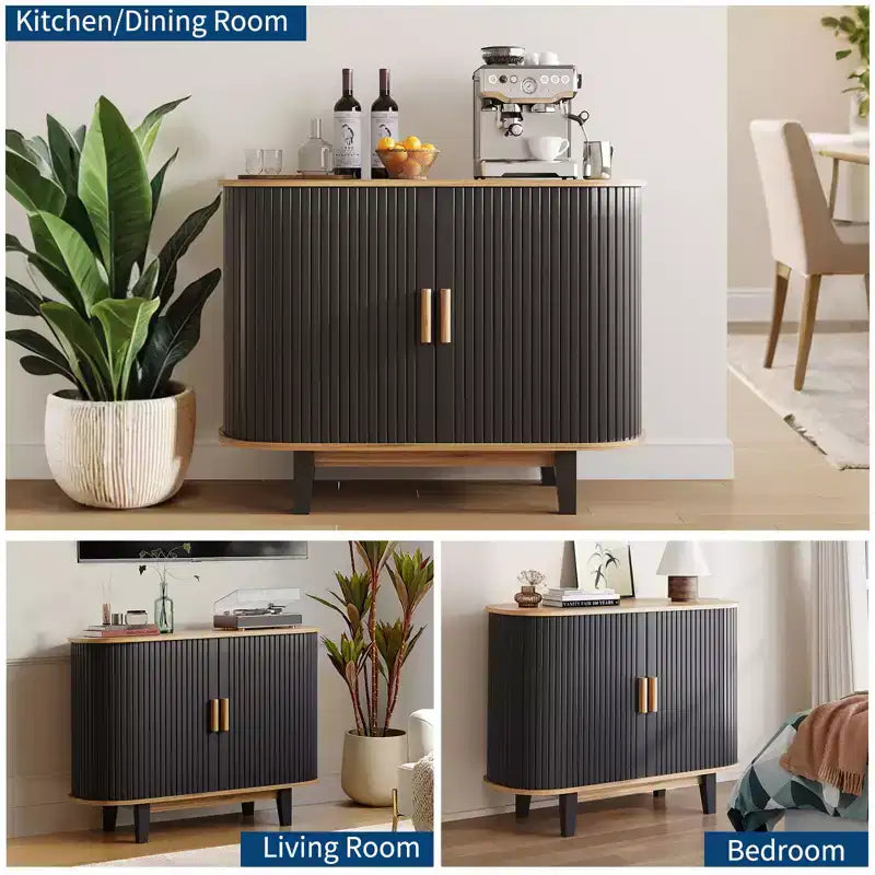 CuisinSmart Mobile Buffet 100 cm, Credenza con Anta Scorrevole e Ripiano Regolabile, per Soggiorno, Sala da Pranzo, Cucina, Ingresso, Nero