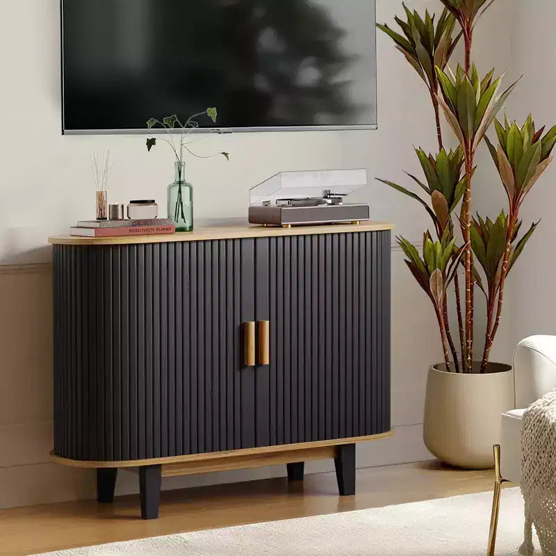 CuisinSmart Mobile Buffet 100 cm, Credenza con Anta Scorrevole e Ripiano Regolabile, per Soggiorno, Sala da Pranzo, Cucina, Ingresso, Nero