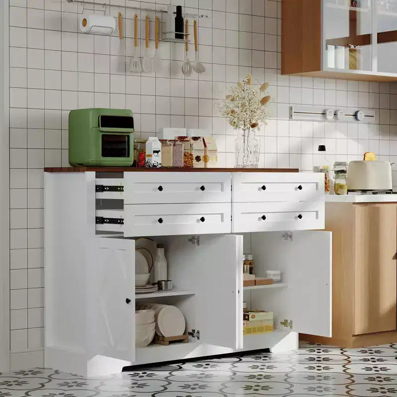 Credenza buffet grande da 55 pollici con contenitore, 4 cassetti e 4 ante, mobile contenitore da cucina con ripiano regolabile, mobile bar in legno per corridoio