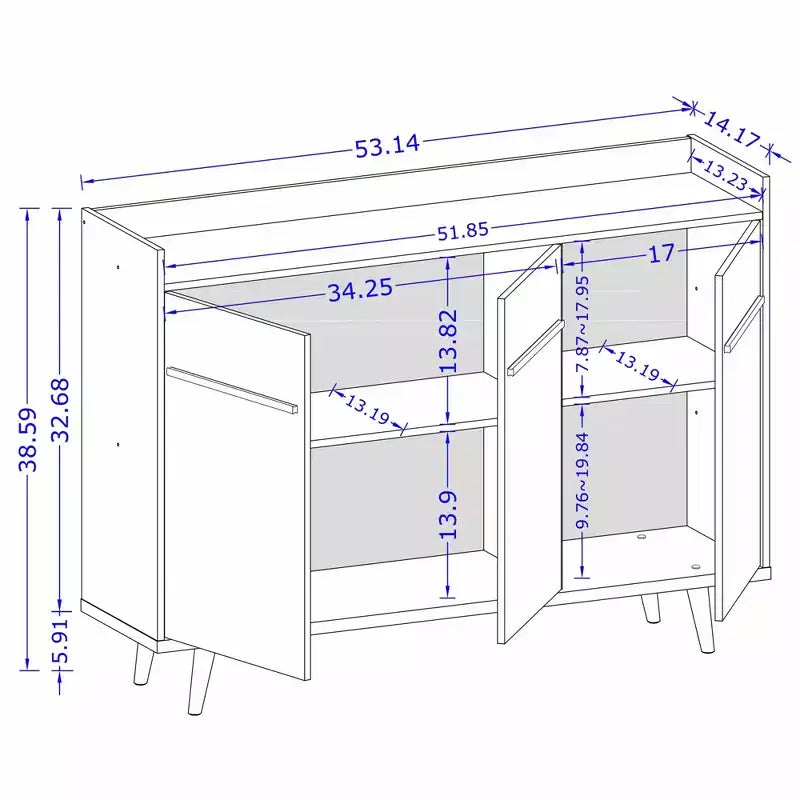 GDFStudio Paskal Madia/Credenza a Buffet Moderna di Metà Secolo con 3 Ante a Chiusura Ammortizzata