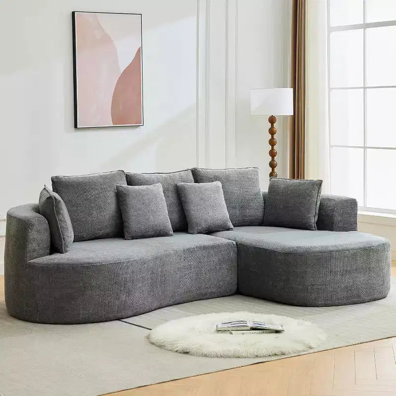 106 Moderno Divano a Sezione Curva Cloud con Chaise Longue, Divano Letto Trasformabile Modulare in Tessuto Ciniglia, per Ufficio Domestico