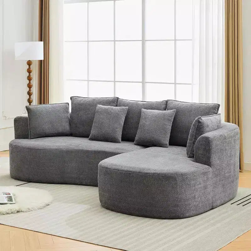 106 Moderno Divano a Sezione Curva Cloud con Chaise Longue, Divano Letto Trasformabile Modulare in Tessuto Ciniglia, per Ufficio Domestico