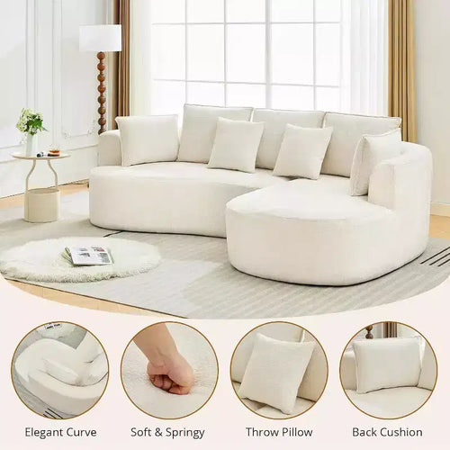 106 Moderno Divano a Sezione Curva Cloud con Chaise Longue, Divano Letto Trasformabile Modulare in Tessuto Ciniglia, per Ufficio Domestico