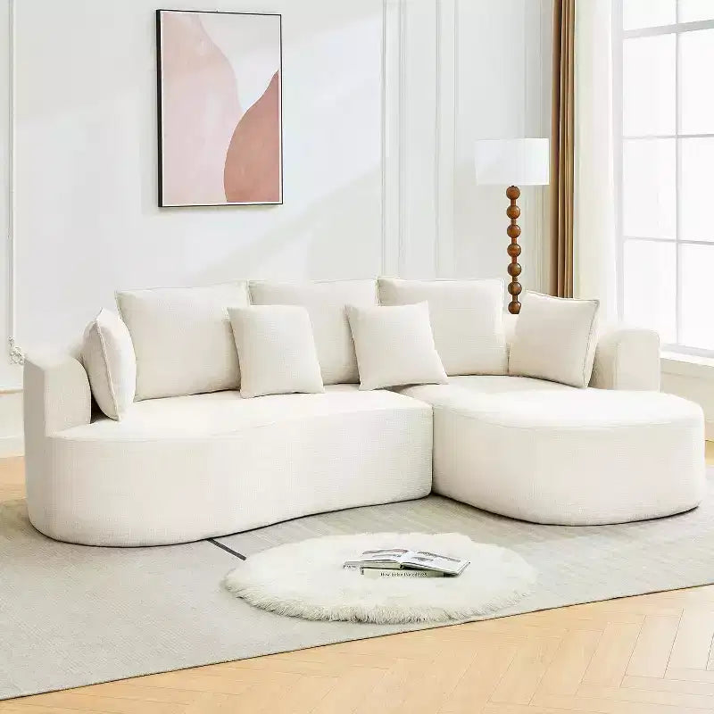 106 Moderno Divano a Sezione Curva Cloud con Chaise Longue, Divano Letto Trasformabile Modulare in Tessuto Ciniglia, per Ufficio Domestico