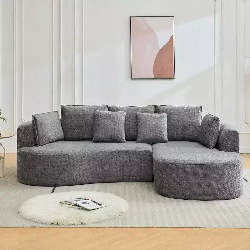 106 Moderno Divano a Sezione Curva Cloud con Chaise Longue, Divano Letto Trasformabile Modulare in Tessuto Ciniglia, per Ufficio Domestico