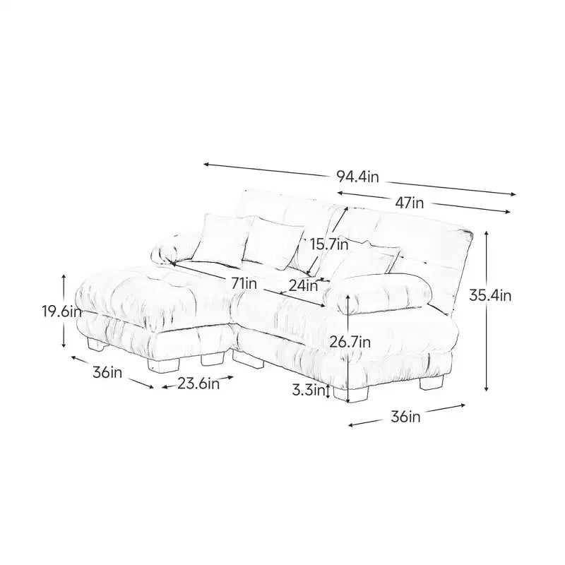 Homy Casa Cloud - Canapé d'angle en L avec méridienne et coussins moelleux, pour salon ou salle familiale