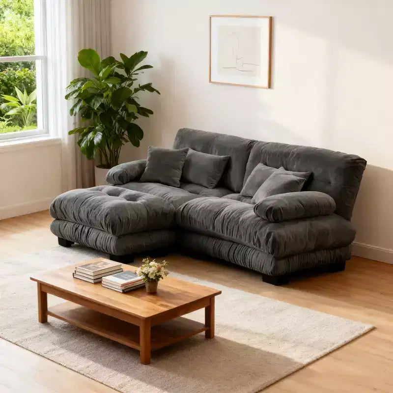 Homy Casa Cloud - Canapé d'angle en L avec méridienne et coussins moelleux, pour salon ou salle familiale