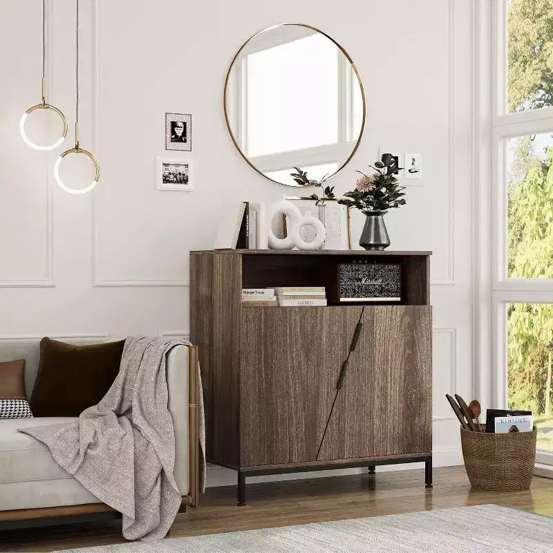 Madia con sportelli, Credenza a buffet moderna in legno autoportante