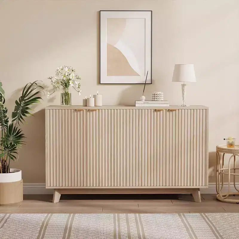 Fluted Cabinet with Storage, Buffet Sideborad with 4 Doors