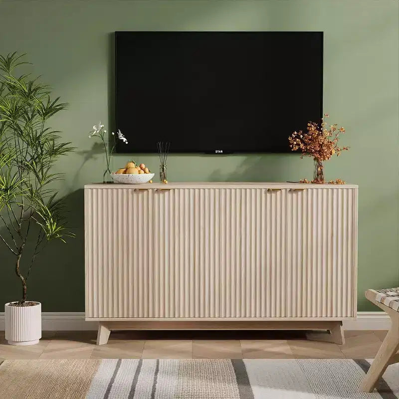 Mobile scanalato con contenitore, Credenza a buffet con 4 ante