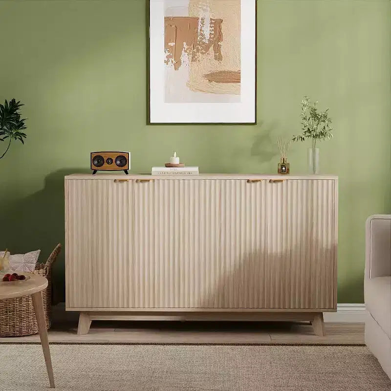 Mobile scanalato con contenitore, Credenza a buffet con 4 ante
