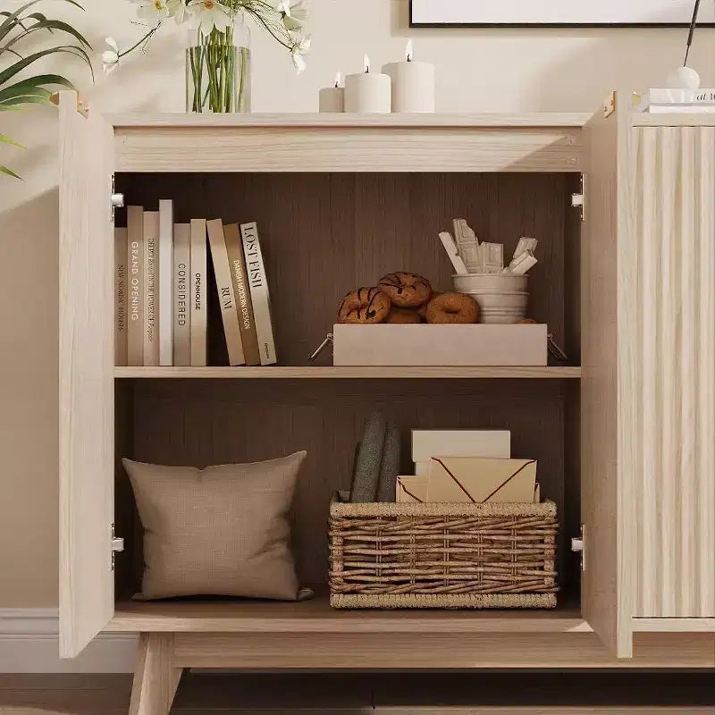Mobile scanalato con contenitore, Credenza a buffet con 4 ante