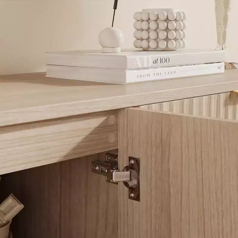 Mobile scanalato con contenitore, Credenza a buffet con 4 ante