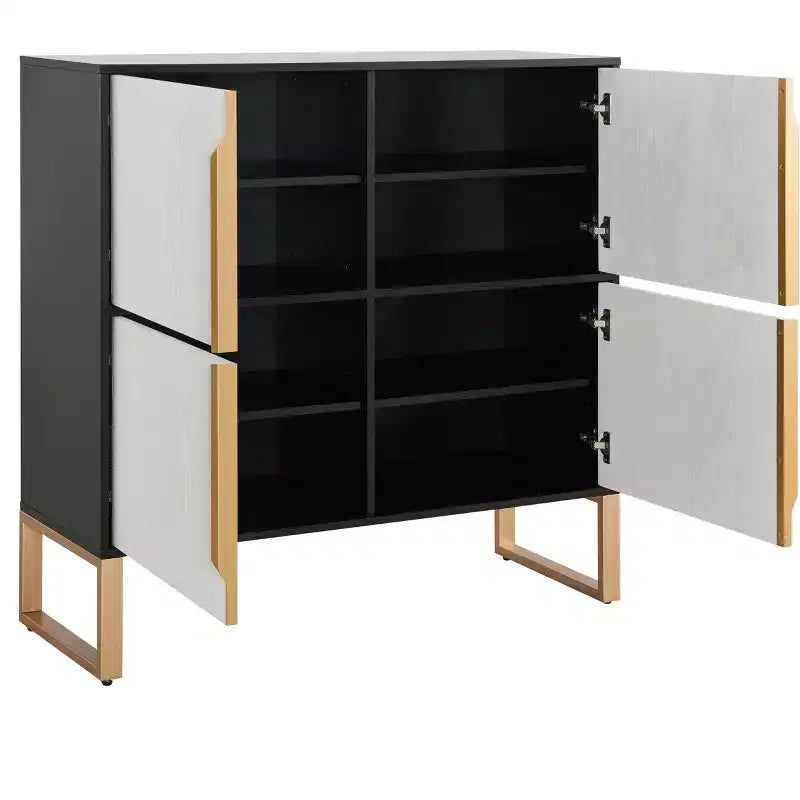 Meuble de rangement à quatre portes de 106,7 cm avec poignées de base en métal, adapté aux cuisines, salles à manger et salons.
